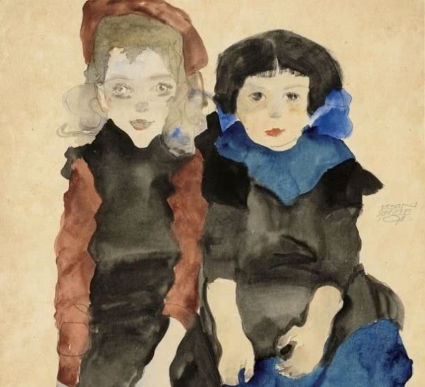 SHIELE_Dos_nias_sentadas_1911