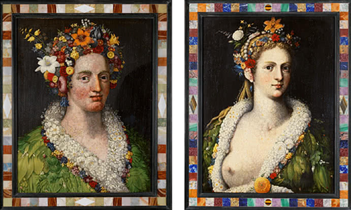 Giuseppe Arcimboldo 'Flora', 1589, y 'Flora meretrix', c 1590. Colección particular.