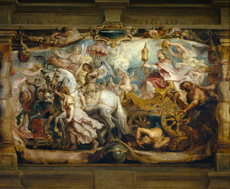 '﻿﻿El Triunfo de la Iglesia, Rubens'. Óleo sobre tabla, 63,5 x 105,7 cm, 1625 - 1626, Madrid, Museo Nacional del Prado.