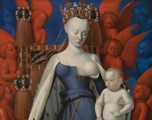 Jean Fouquet, La Virgen con el Niño y ángeles, hacia 1452. Amberes, Real Museo de Bellas Artes © Lukas – Art in Flanders VZW / Royal Museum of Fine Arts Antwerp, photo Hugo Maertens