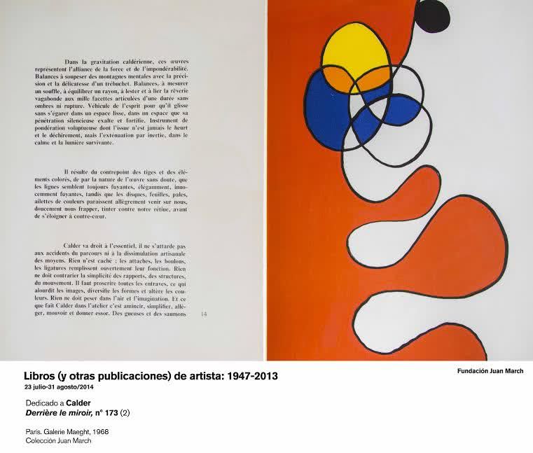 Dedicado a Calder. Derrière le miroir, n 173.  París. Galerie Maeght, 1968. Colección Juan March