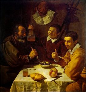 Tres hombres a la mesa, El almuerzo. Diego Velázquez, c. 1617-1618. Museo del Hermitage.