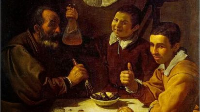 Tres hombres a la mesa, El almuerzo. Diego Velázquez, c. 1617-1618. Museo del Hermitage.