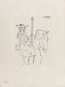 Pablo Picasso. Picador au Repos, 24 - 01 - 1960. Ilustración para Le Carmen des Carmen de Prosper Mérimée y Louis Aragon, 1964. (Illustration for Le Carmen des Carmen by P rosper Mérimée and Louis Aragon, 1964) Punta seca sobre papel, 20 x 14,8 cm. Colección Fundación Bancaja © Sucesión Pablo Picasso, VEGAP, Madrid, 2014