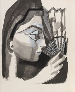 Pablo Picasso. Femme de profil à l ́éventail , 1964 . Ilustración para Le Carmen des Carmen de Prosper Mérimée y Louis Aragon, 1964. (Illustration for Le Carmen des Carmen by Prosper Mérimée and Louis Aragon, 1964) Libro ilustrado, 36,5 x 27 cm. Colección Fundación Bancaja. © Sucesión Pablo Picasso, VEGAP, Madrid, 2014.