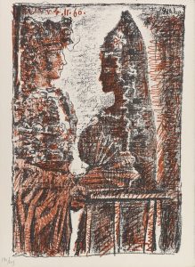Pablo Picasso. Torero y señorita , 1960. Ilustr ación para Le Carmen des Carmen de Prospe r Mér imée y Louis Aragon, 1964. (Illust ration for Le Carmen des Carmen by Prosper Mérimée and Louis Aragon, 1964) Litografía en color, 34,2 x 23 cm. Colección Fundación Bancaja . © Sucesión Pablo Picasso, VEGAP, Madrid, 2014