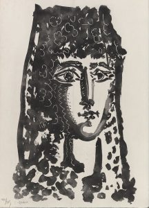 Pablo Picasso. Femme à la Mantille: Carmen, 30 - 04 - 19 49 . Ilustración para Le Carmen des Carmen de Prosper Mérimée y Louis Aragon, 1964. (Illustration for Le Carmen des Carmen by Prosper Mérimée and Louis Aragon, 1964) Aguatintas, 40,7 x 30,5 cm. Colección Fundación Bancaja . © Sucesión Pablo Picasso, VEGAP, Madrid, 2014