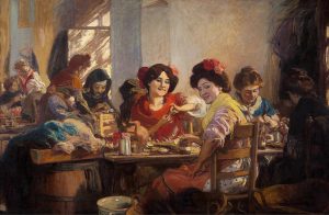 Gonzalo Bilbao Martínez. Las cigarreras en la fábrica, 1910. Óleo sobre lienzo, 162 x 108 cm. Altadis, Madrid