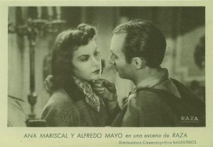 Tarjeta promocional de 'Raza', dirigida por José Luis Sáenz de Heredia (1941) sobre un guion de Franco. Filmoteca de Zaragoza.