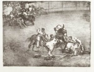 [Bravo toro]. Francisco de Goya (1746 -1828). Piedra litográfica: lápiz litográfico y rascador, tinta negra. Papel avitelado, 332 x 410 [mancha]. 1825. Madrid, Museo Nacional del Prado. Donación Plácido Arango.