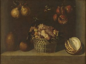 Bodegón con cesta de uvas y otras frutas. Alejandro Loarte (h. 1595-1626). Óleo sobre lienzo, 81,5 x 108 cm. 1624. Madrid, Museo Nacional del Prado. Donación Plácido Arango.