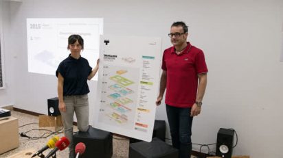 Ane Rodríguez Armendariz, directora cultural de Tabakalera, y Haritz Azkarraga, gerente.