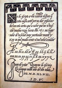 Letra cancelleresca de Juan de Icíar, 1550. Fuente: http://bibliotypes.blogspot.com.es/