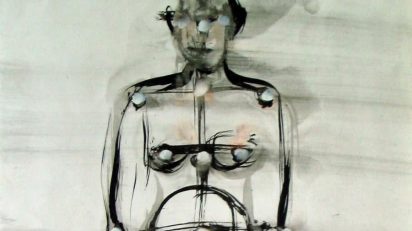 Eulàlia Valldosera. Estudio para estructura humana (serie El ombligo del mundo. Tintas #141). 1990.