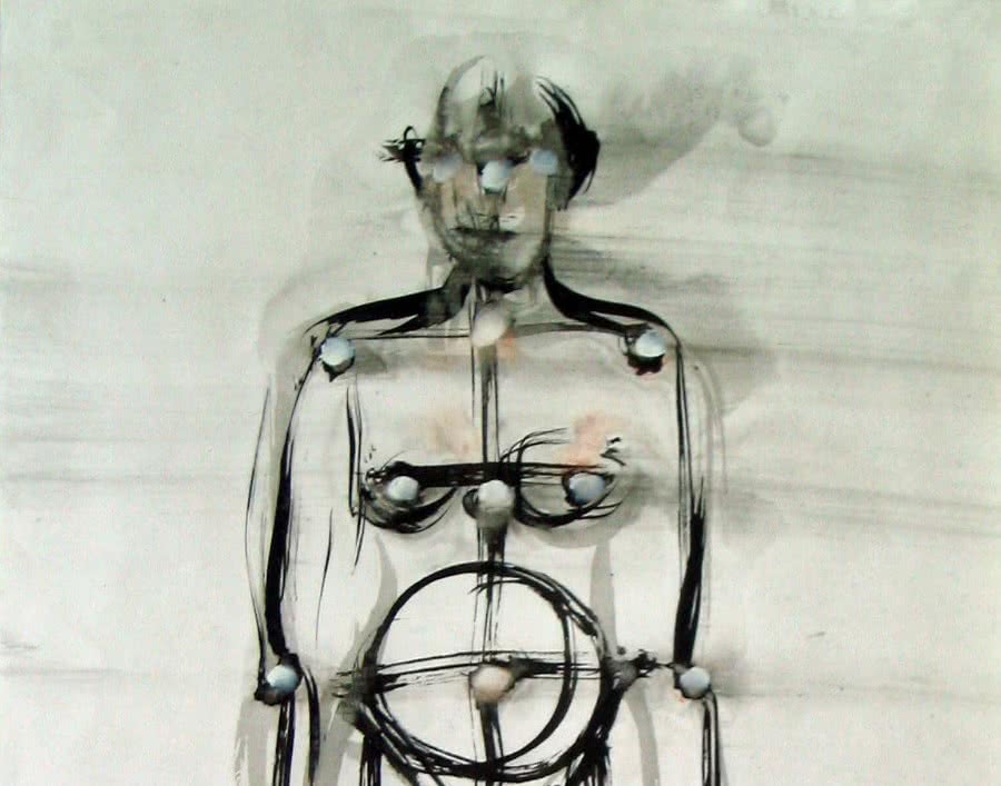 Eulàlia Valldosera. Estudio para estructura humana (serie El ombligo del mundo. Tintas #141). 1990.