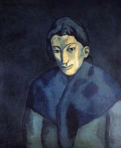 Pablo Picasso. Mujer con mantón azul. Barcelona, 1902. Óleo sobre tela. 60.3 x 52.4 cm. ID: F0198700001000. Aichi. Prefectural Museum of Art, Japón. © Sucesión Pablo Picasso, VEGAP, Madrid. 2015