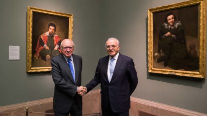 El presidente del Real Patronato del Museo del Prado, José Pedro Pérez Llorca, y el presidente de la Fundación Bancaria ”la Caixa”, Isidro Fainé.