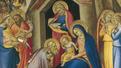 Luca di Tommè. La Adoración de los Reyes. c. 1360-1365. Temple y oro sobre tabla. 41 x 42 cm. Museo Thyssen-Bornemisza, Madrid.