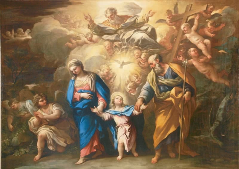 La Trinidad en la Tierra, hacia 1692-1702, de Luca Giordano (Nápoles, 1634 – 1705). Óleo sobre lienzo, 147'5 x 204 cm. Depósito de la Colección Pérez Simón.