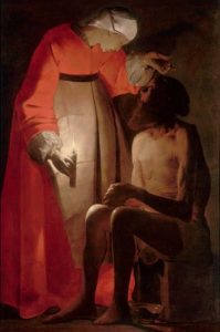 Job y su mujer. Georges de La Tour. Óleo sobre lienzo, 145 x 99 cm. Épinal, Musée Departamental d'Art Ancien et Contemporain.