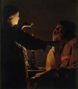 La aparición del ángel a San José/El sueño de San José. Georges de La Tour. Óleo sobre lienzo, 93 x 81 cm. Nantes, Musée des Beaux Arts.