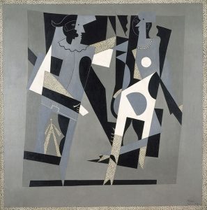 Pablo Picasso, Arlequín y mujer con collar, 1917. Oleo sobre tela 200 x 200 cm. Legado de la baronesa Eva Gourgaud en 1965. Centre Pompidou, Paris. Musée national d'art moderne/Centre de création industrielle. nºinv. AM 3760 P. Fotografía © Centre Pompidou, MNAM-CCI, Dist. RMN-Grand Palais / Bertrand Prévost © Sucesión Pablo Picasso, VEGAP, Madrid 2016.