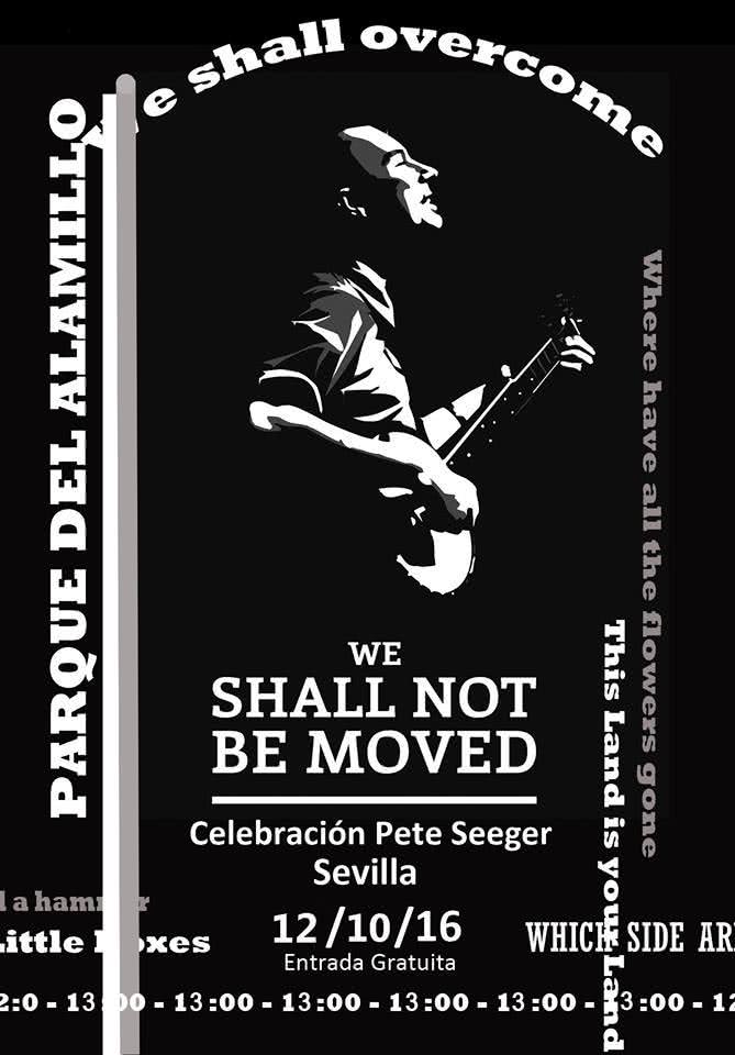Cartel del concierto homenaje a Pete Seeger en el Parque del Alamillo. Diseño: Jesús Albarrán.