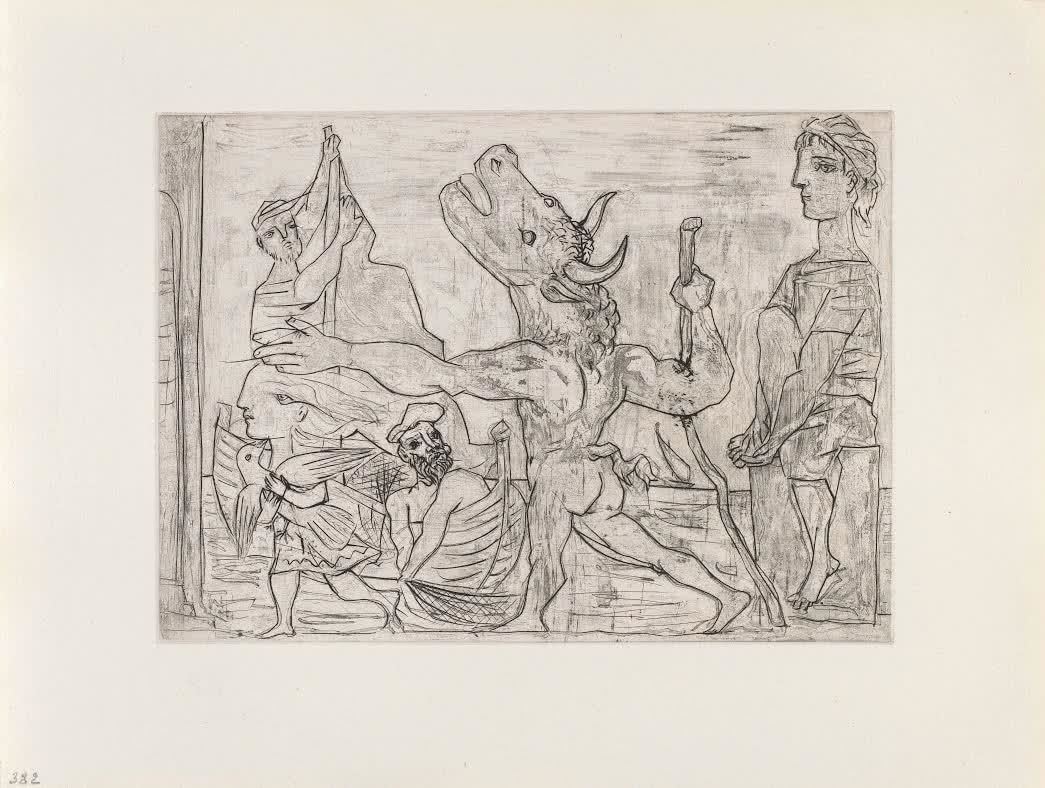 Pablo Picasso. <em>Minotauro ciego guiado por niña, III</em>. 1934. Colecciones Fundación MAPFRE. © Sucesión Pablo Picasso. VEGAP. Madrid, 2016.