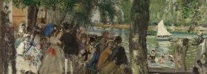 Pierre-Auguste Renoir. Baños en el Sena (La Grenouillère), 1869. (Bathing in the Seine. (La Grenouillère). Óleo sobre lienzo. 59 x 80 cm. Moscú, The State Pushkin Museum of Fine Arts.