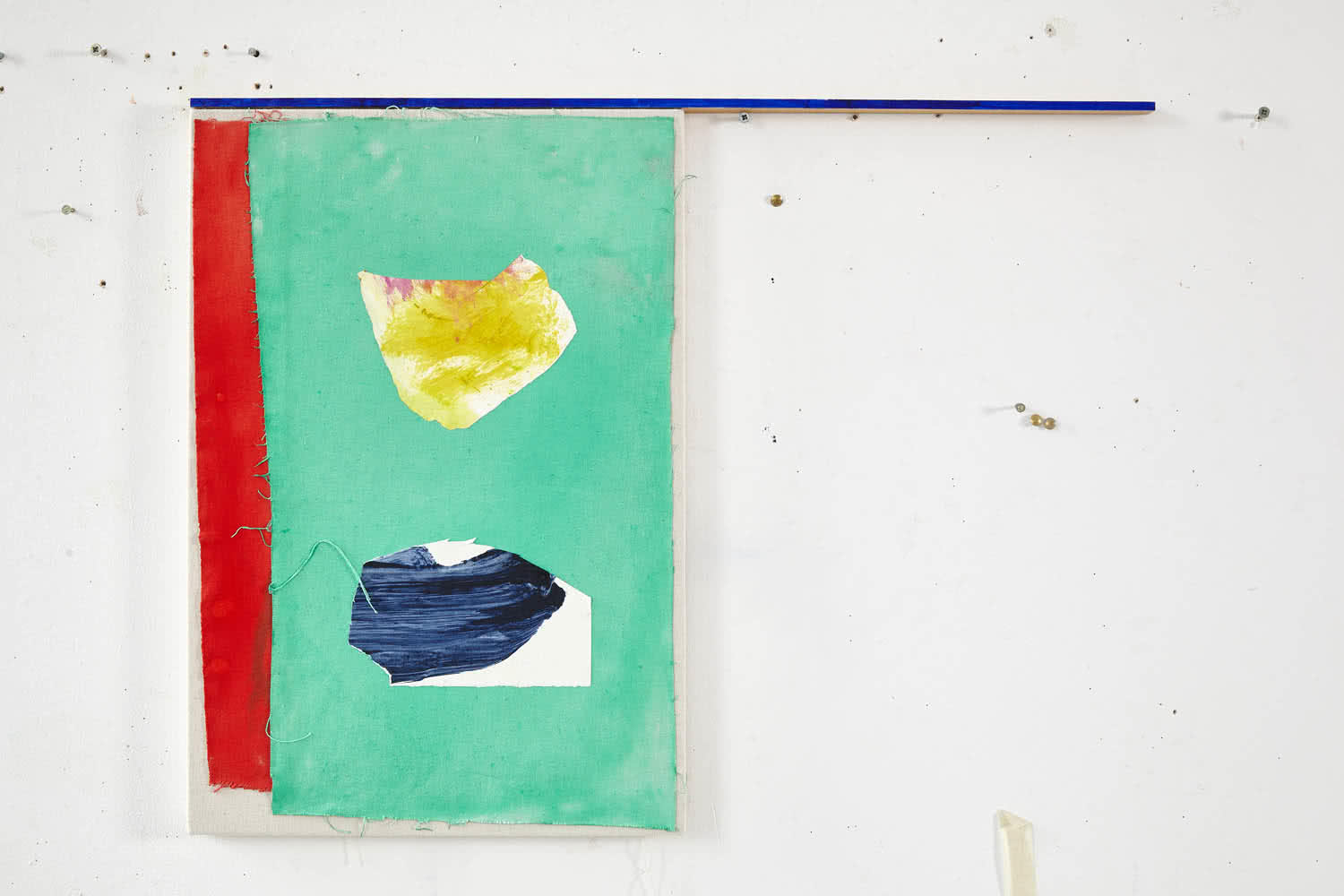 Lawrence Corby. Stand by Me. Oil, acrylic & shellac on paper & canvas on canvas with wood batten, 56 x 38.5cm (56 x 75cm overall) 2016.