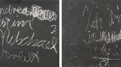 Darío Villalba. AMOR KRANKENHAUS/DUREN I-II, 1976. Técnica mixta sobre emulsión fotogràfica y tela. 175 x 175 cm c.u. Díptico.