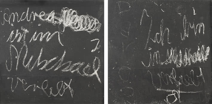 Darío Villalba. AMOR KRANKENHAUS/DUREN I-II, 1976. Técnica mixta sobre emulsión fotogràfica y tela. 175 x 175 cm c.u. Díptico.