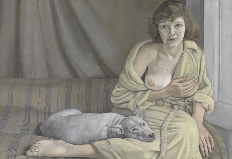 Lucian Freud (1922 - 2011). Muchacha con perro blanco, 1950-1951. Óleo sobre tela, 76,2 x 101,6 cm. Tate Gallery, Londres © Tate, London 2016 Lucian Freud (1922 - 2011). Muchacha con perro blanco, 1950-1951. Óleo sobre tela, 76,2 x 101,6 cm. Tate Gallery, Londres © Tate, London 2016 .
