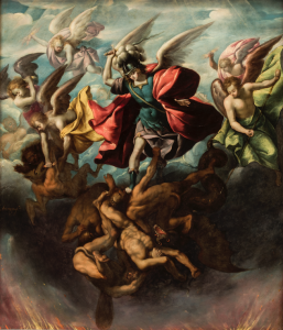 ST. MICHAEL STRIKING DOWN THE REBELLIOUS ANGELS, ca. 1645-1652. Sebastián López de Arteaga.