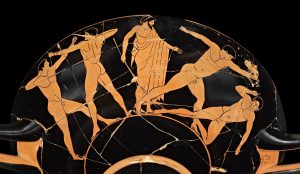 Kylix de cerámica ática de figuras rojas . c. 500-490 a. C. Realizada en Atenas. Posiblemente de Vulci, Italia © The Trustees of the British Museum.