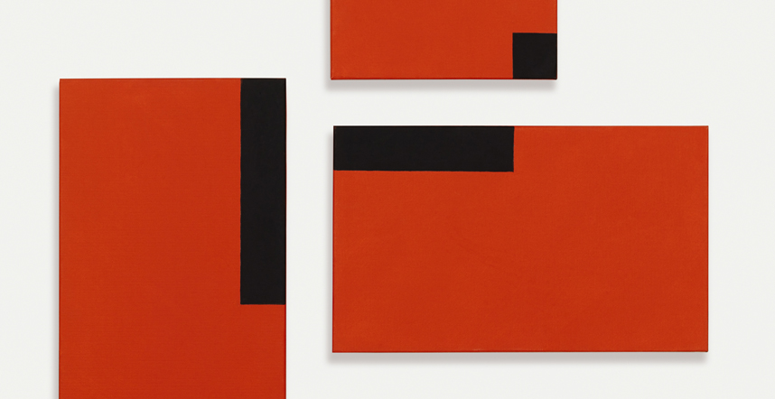 César Paternosto. Red Trio #6, 2015. 3 paneles: óleo sobre lienzo. Colección del artista, Segovia.