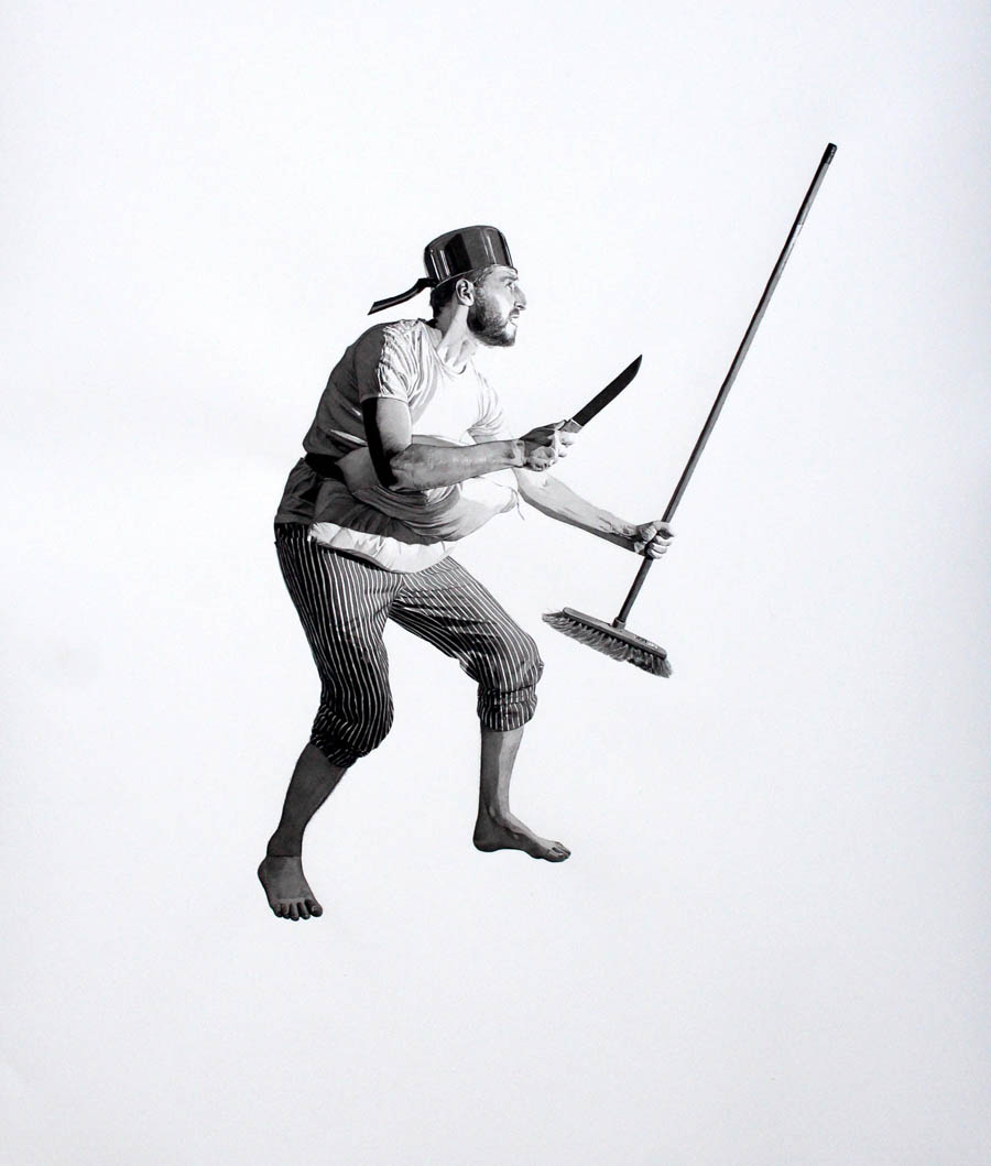 Fabien Mérelle. Chevalier, 2017 Ink and watercolor on Paper, 65 x 47 cms.