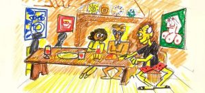 Federico Fellini (1920 – 1993). El libro de los sueños (volumen I). 1960 – 1968 (sueño del 22 de enero de 1962). Dibujo de Federico Fellini del "Libro de los sueños", expuesto en el Museo de la Ciudad de Rimini. © Comune di Rimini y Francesca Fabbri Fellini. © Federico Fellini, VEGAP, Málaga, 2017.