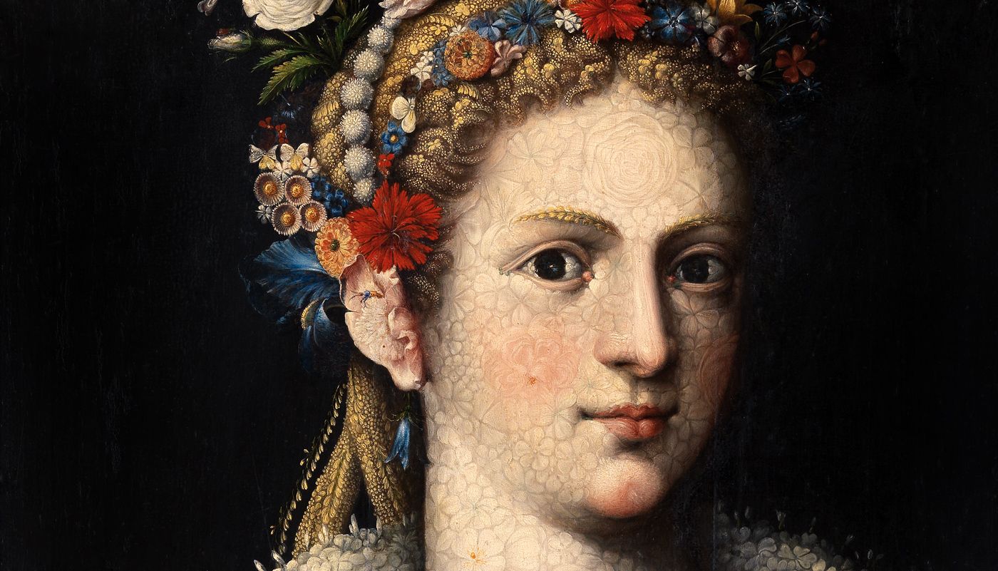 Giuseppe Arcimboldo. Flora meretrix, c. 1590. Óleo sobre tabla, 80,5 x 61 cm. Colección particular. Cortesía de Banca March.