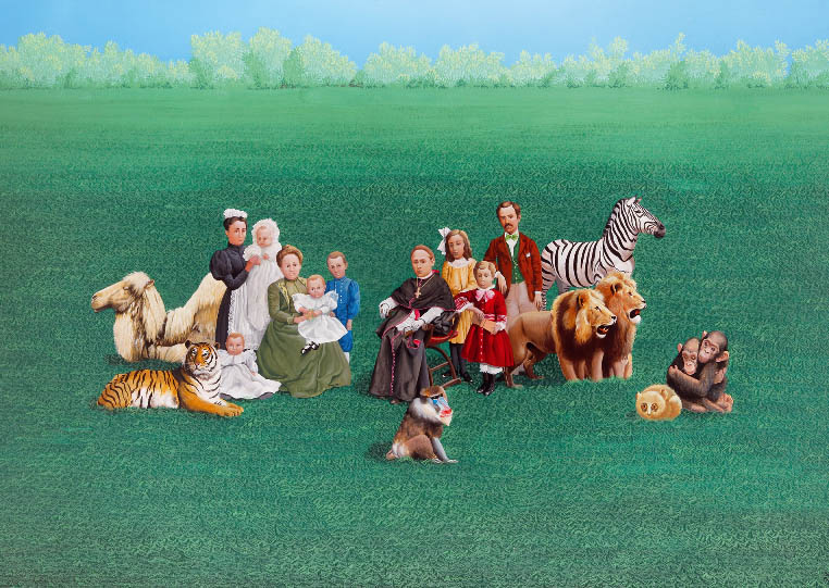 ISABEL VILLAR. Familia del obispo. 1974. Acrílico sobre tabla. 120 x 181 cm.