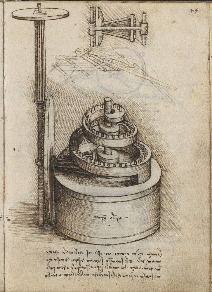 también Mula En consecuencia Leonardo da Vinci, Mecanismos reguladores de la velocidad de rotación de un  reloj. BNE, Codex Madrid I. - hoyesarte.com