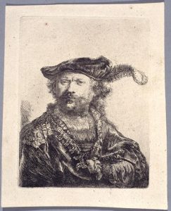 Rembrandt van Rijn Autorretrato.1638 Aguafuerte y punta seca. Impresa por Pierre François Basan. Inv. 10737. © Museo Lázaro Galdiano.
