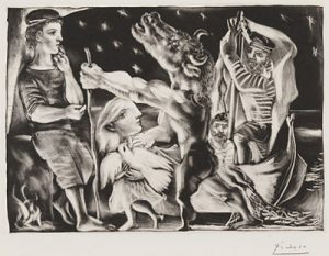 Pablo Picasso. Minotauro ciego guiado por una niña en la noche. 1934. Colecciones Fundación MAPFRE. © Sucesión Pablo Picasso, VEGAP, Madrid, 2018.