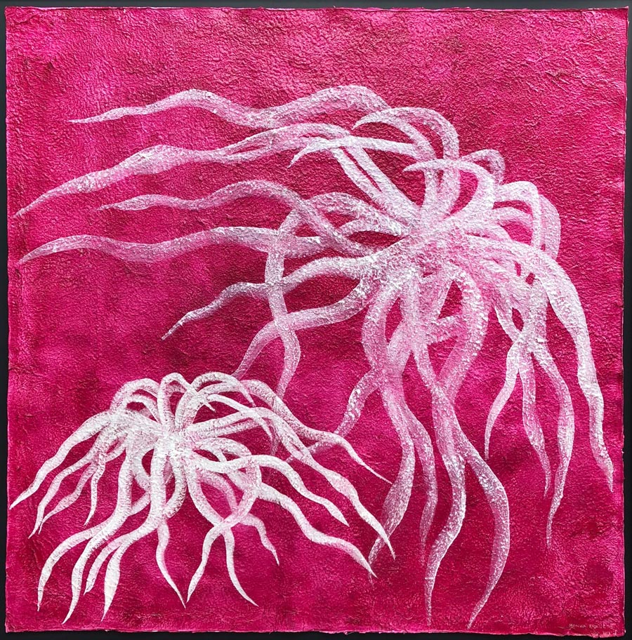 Mónica Ridruejo. Posidonia Pink. Técnica mixta (tinta, acrílico, resina); 200 x 200 cm sobre papel 600 g.