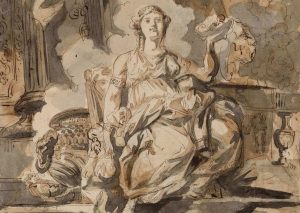 Vesta o Artemisa, Luis Paret y Alcázar, 1766-1770. Lápiz, pluma y aguadas negra, gris y parda sobre papel verjurado agarbanzado. BNE [DIB/13/4/26].