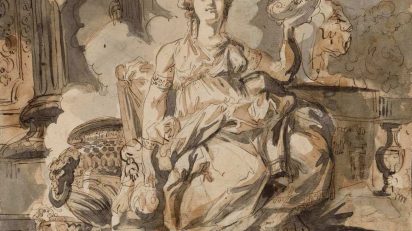 Vesta o Artemisa, Luis Paret y Alcázar, 1766-1770. Lápiz, pluma y aguadas negra, gris y parda sobre papel verjurado agarbanzado. BNE [DIB/13/4/26].