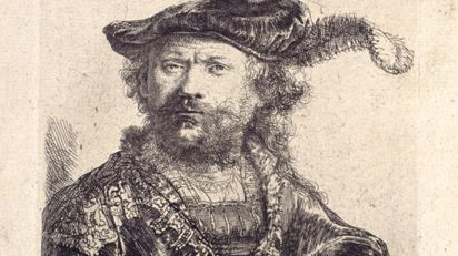 Rembrandt van Rijn Autorretrato.1638 Aguafuerte y punta seca. Impresa por Pierre François Basan. Inv. 10737. © Museo Lázaro Galdiano.