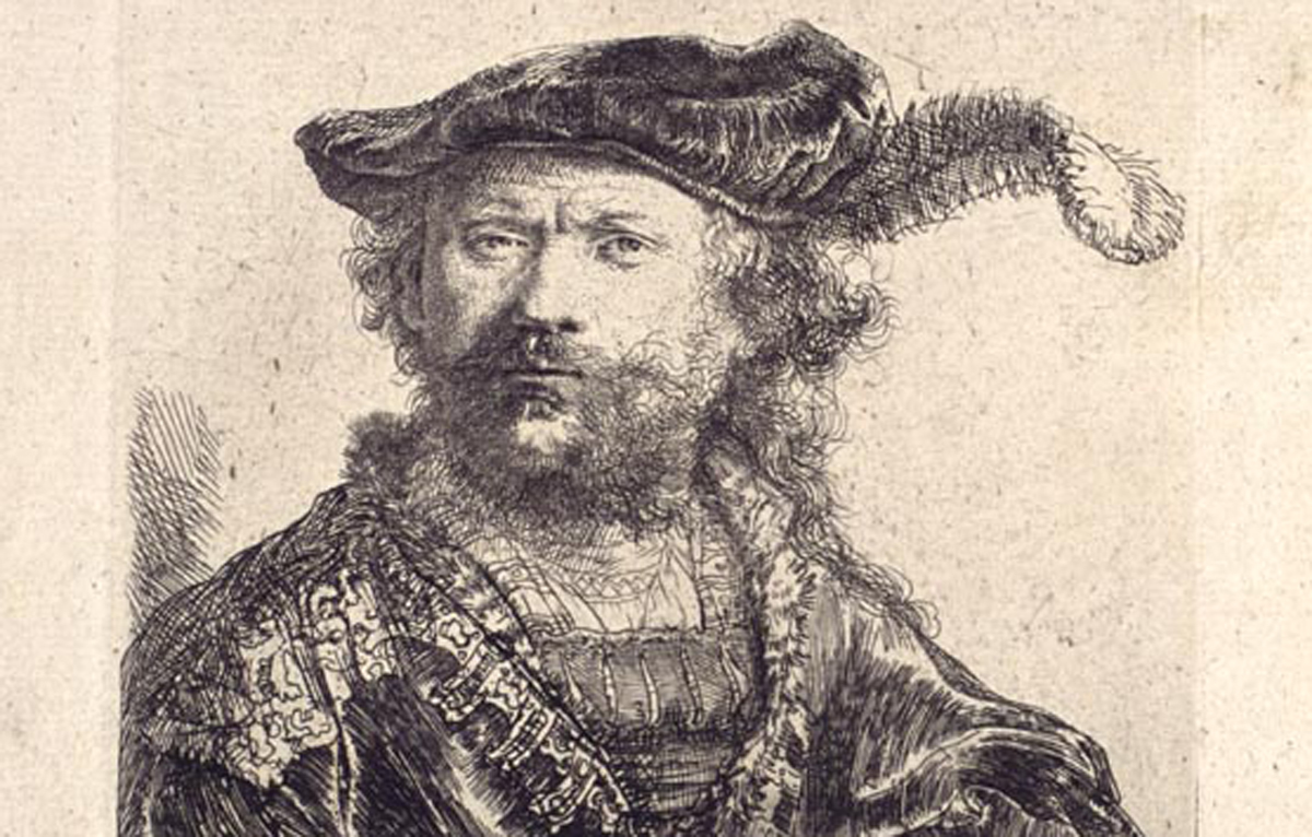Rembrandt van Rijn Autorretrato.1638 Aguafuerte y punta seca. Impresa por Pierre François Basan. Inv. 10737. © Museo Lázaro Galdiano.