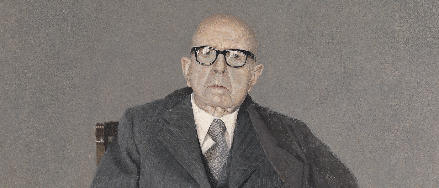 ‘Dámaso Alonso’, 1984. Hernán Cortés. Óleo sobre lienzo, 100 x 100 cm. Colección Real Academia Española. Madrid.