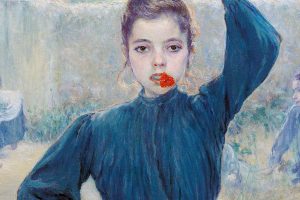 Adolfo Guiard (Bilbao, 1860 - Bilbao, 1916). La aldeanita del clavel rojo, 1903. Óleo sobre lienzo, 73 x 60 cm.